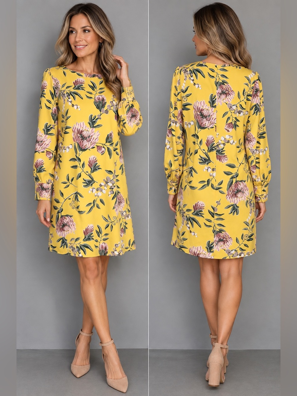LOFT Yellow Floral Long Sleeve Shift
Dress Size 4